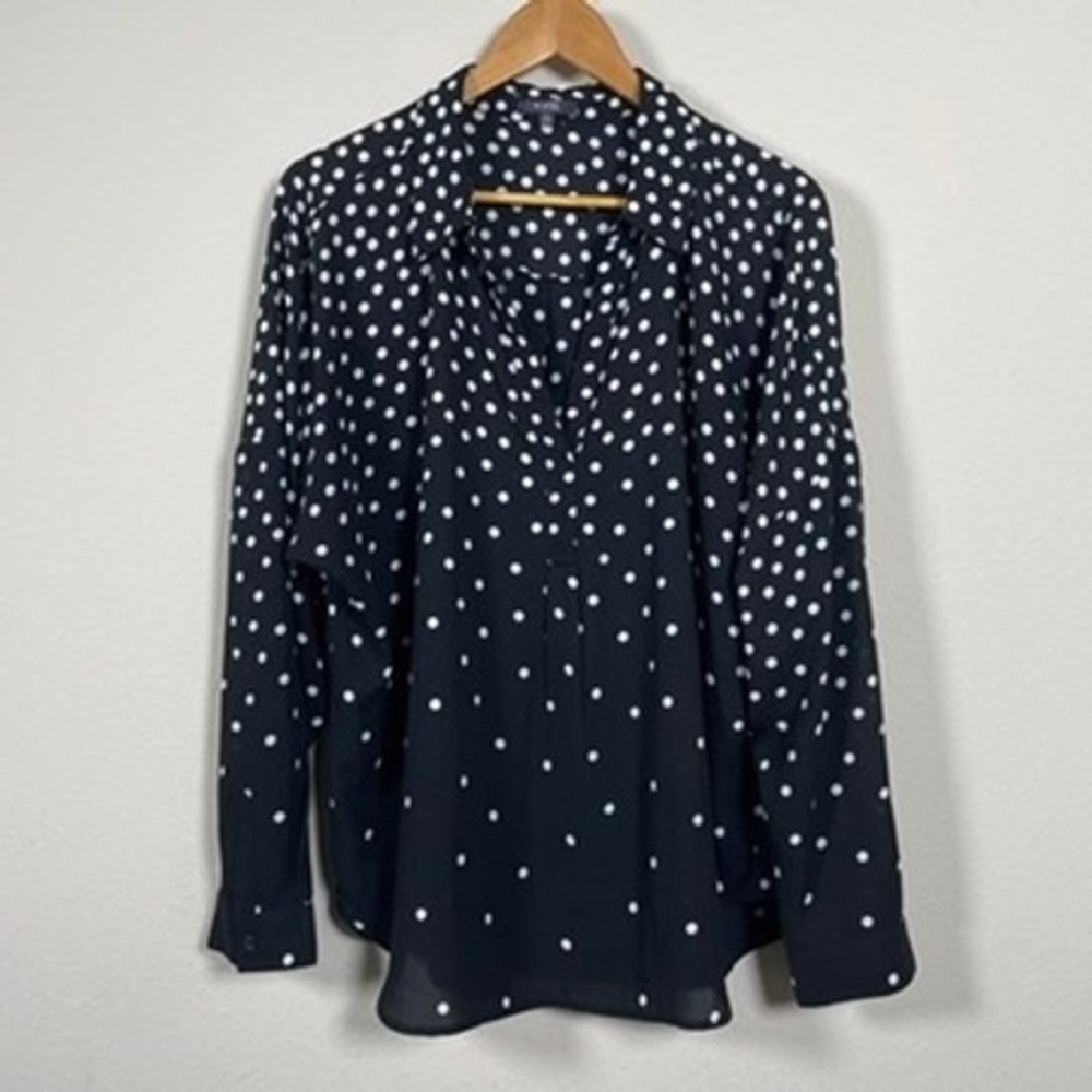 NYDJ Polka Dot Blouse‎ Women XL Black White L/S Office Classic Collared Top